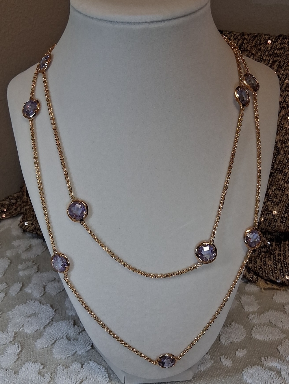 42" Inch Necklace with Light Lilac Faceted Crystals